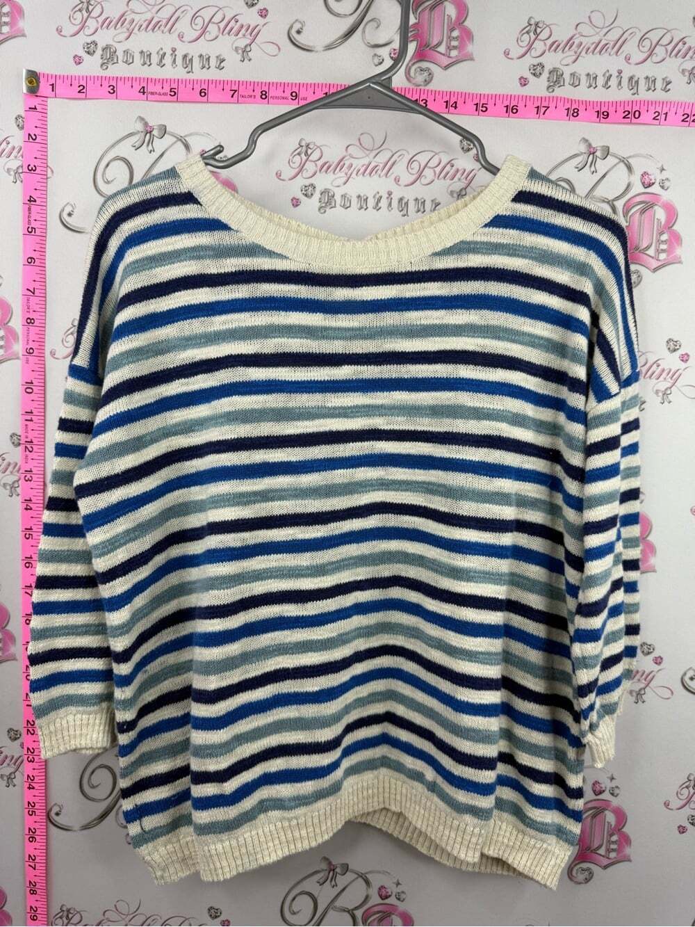 Sea salt Cornwall button up back Cream & Blue Striped Crewneck Sweater